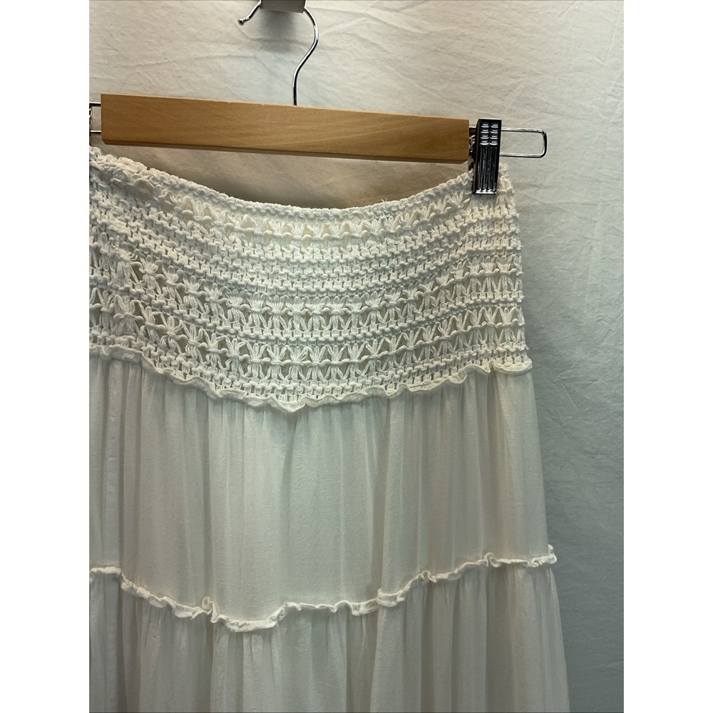 Free‎ People Maxi Skirt Ivory Tiered Gauze Coastal Langenlook Smocked Waist XS - Picture 3 of 12